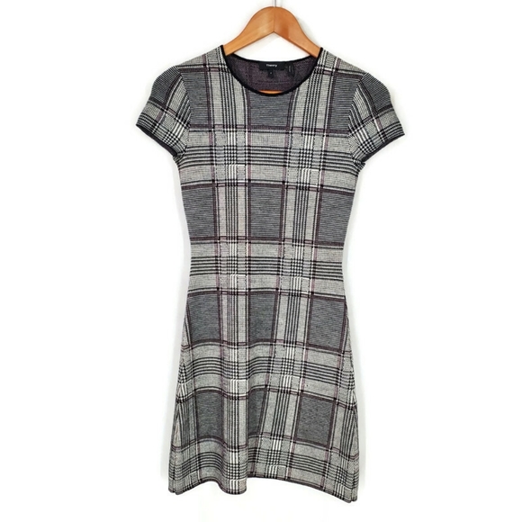 Theory Plaid Cap Sleeve 100% Merino Wool Mini Dress Branteen JQ Size P/ 00/0 - Picture 4 of 8